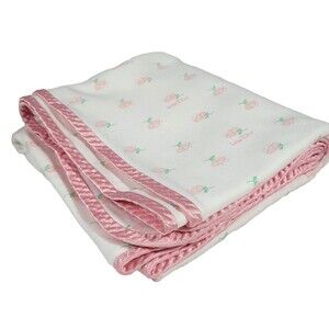 Satin Edge Floral Baby Dior Blanket 34 X 30 Cotton 2 ply Ditsy Pink White Luxury